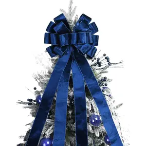 Christmas Tree Topper 48x13 Inches Velvet Toppers Bow Large Decorative Bows for Christmas Decoration (Blue)