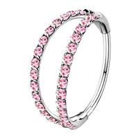 Sliver Bar + Pink CZ (Double Hoop)