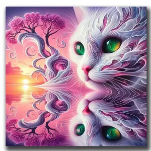 1pc 50x50cm Cat Full Round Diamond Mosaic Art, DIY Diamond Painting Kit, Cross Stitch Embroidery Picture, Living Room Decor, Handicraft