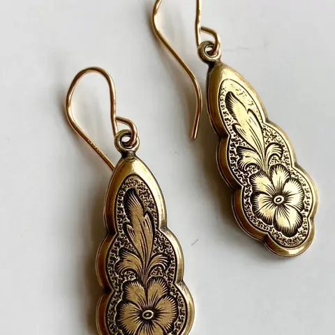 Victorian Style Earrings, Romantic Art Nouveau Women's Earrings, Gold Flower Dangle Earrings, Statement Earrings, Jewelry Gift for Mom, Boho Style Jewelry