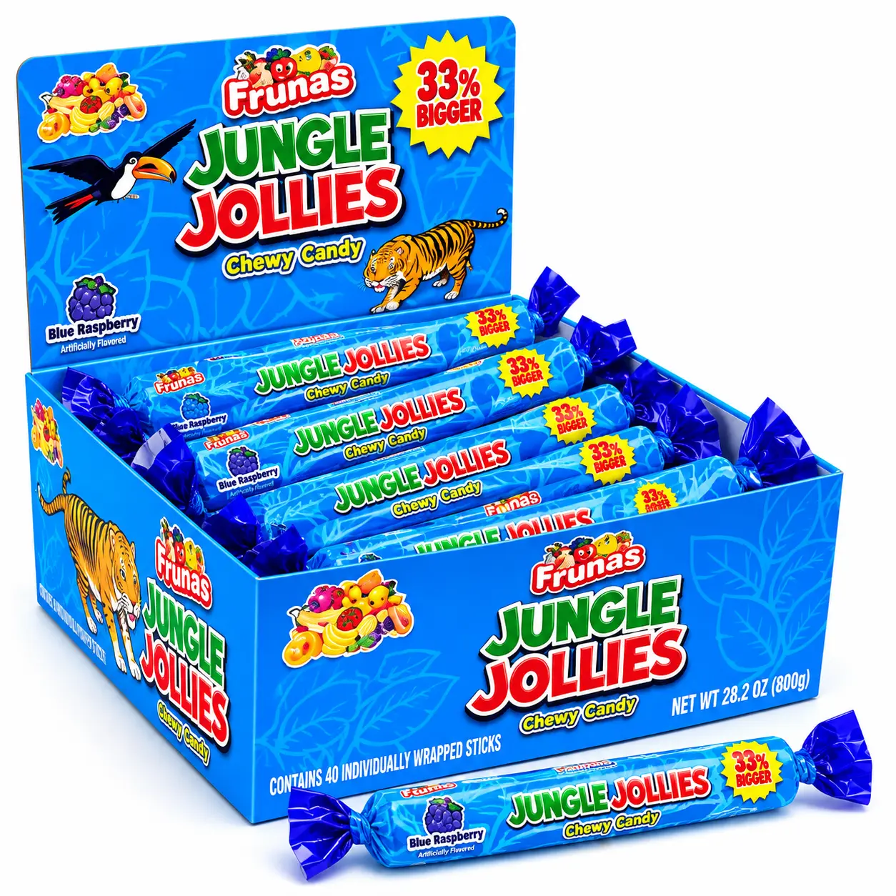 Jungle Jollies Extra-Large Novelty Candy Box, 48 Individually Wrapped Pieces, Sour Sweet Tropical Fruit-Flavored Chewy Candy Snack Bonbon
