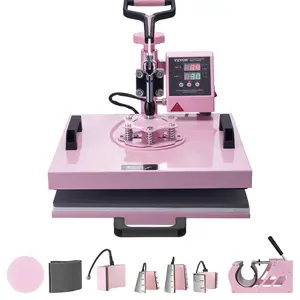 VEVOR 8-in-1 Heat Press Machine, 15x15in T-Shirt Printer, 6-30oz Tumbler Press, 360° Swing-Away Design, Beginners Friendly Digital Control, for T-Shirts, Ceramic Surfaces, Pink