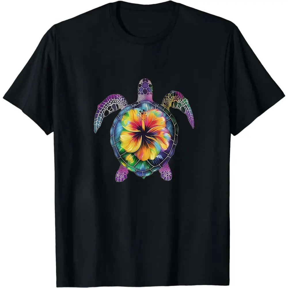 Women's Casual Crew Neck Short Sleeve Turtle Graphic T-Shirt, 100% Polyester Knit Fabric, Animal Pattern, Regular Length - All Season Wear
