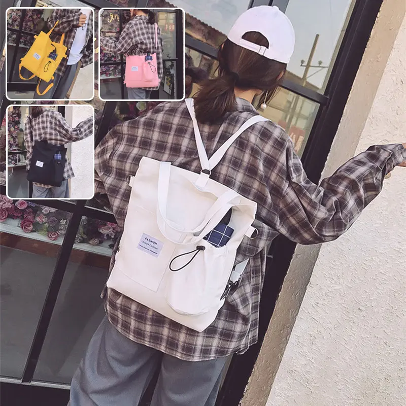 Harajuku Canvas Bags Students Handbag With Pockets Preppy Buckpack Shoulder Bag For Women Shoolbags
