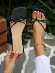 Summer New Gentle Style Women Simple Unique Thin Straps Thong Slim Fashionable Trendy Sandals Versatile Comfortable Beach Sandal Travel Wear