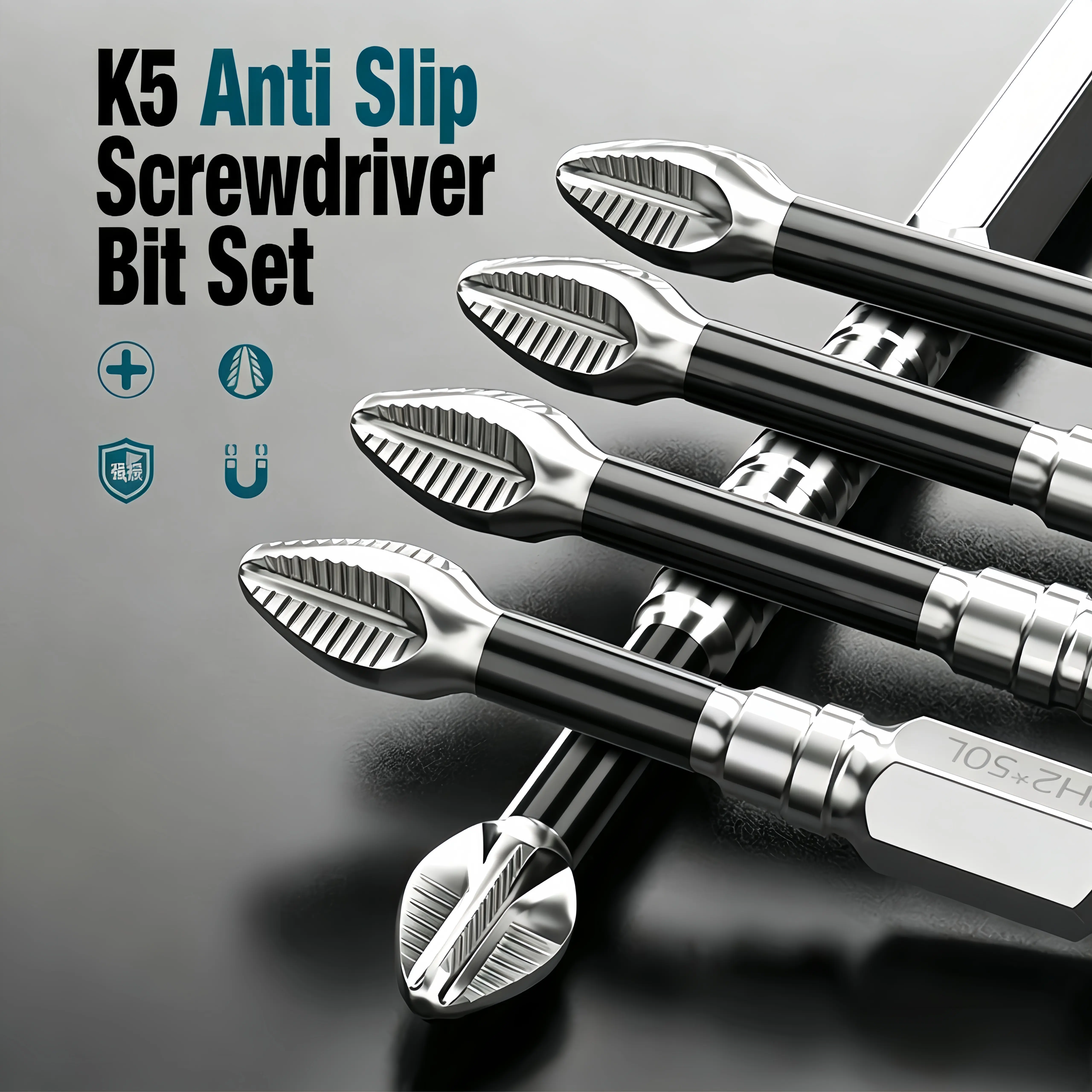 K5 High-Strength Magnetic Screwdriver Bit Set – Anti-Slip, Impact-Resistant Phillips Bits; Suitable for Home DIY and Professional Repair