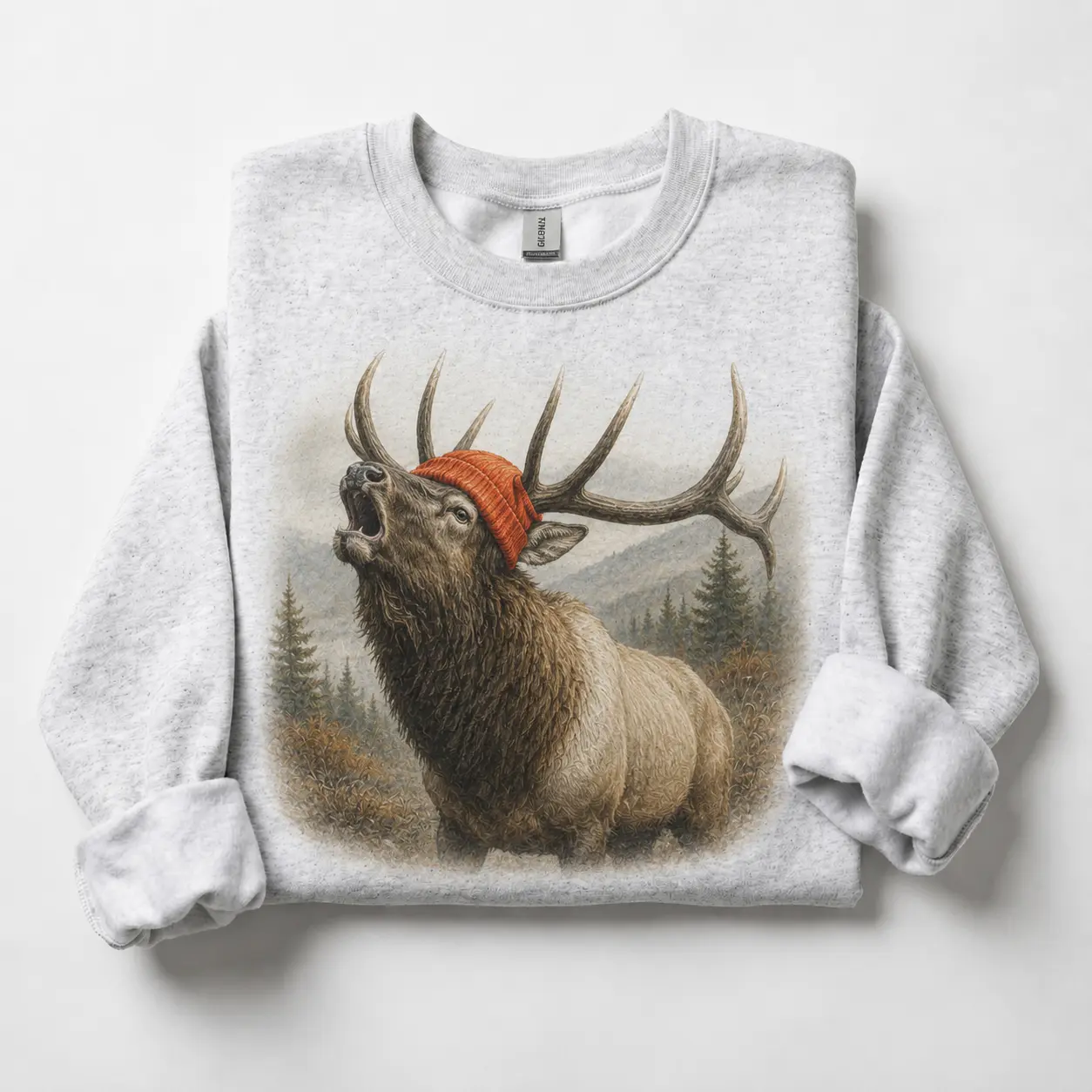 Vintage Elk Mountain Wildlife Sweatshirt - Bugling Bull Elk Rustic Crewneck Pullover for Men Women