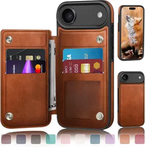 DJDUCK Designed for iPhone 17 Air Case Wallet with Card Holder, [Magnetic Clasp Cover] [RFID Blocking Leather Protection] Shockproof Women Men Cases 6.5 Inch for Apple 17 Air Light Brown