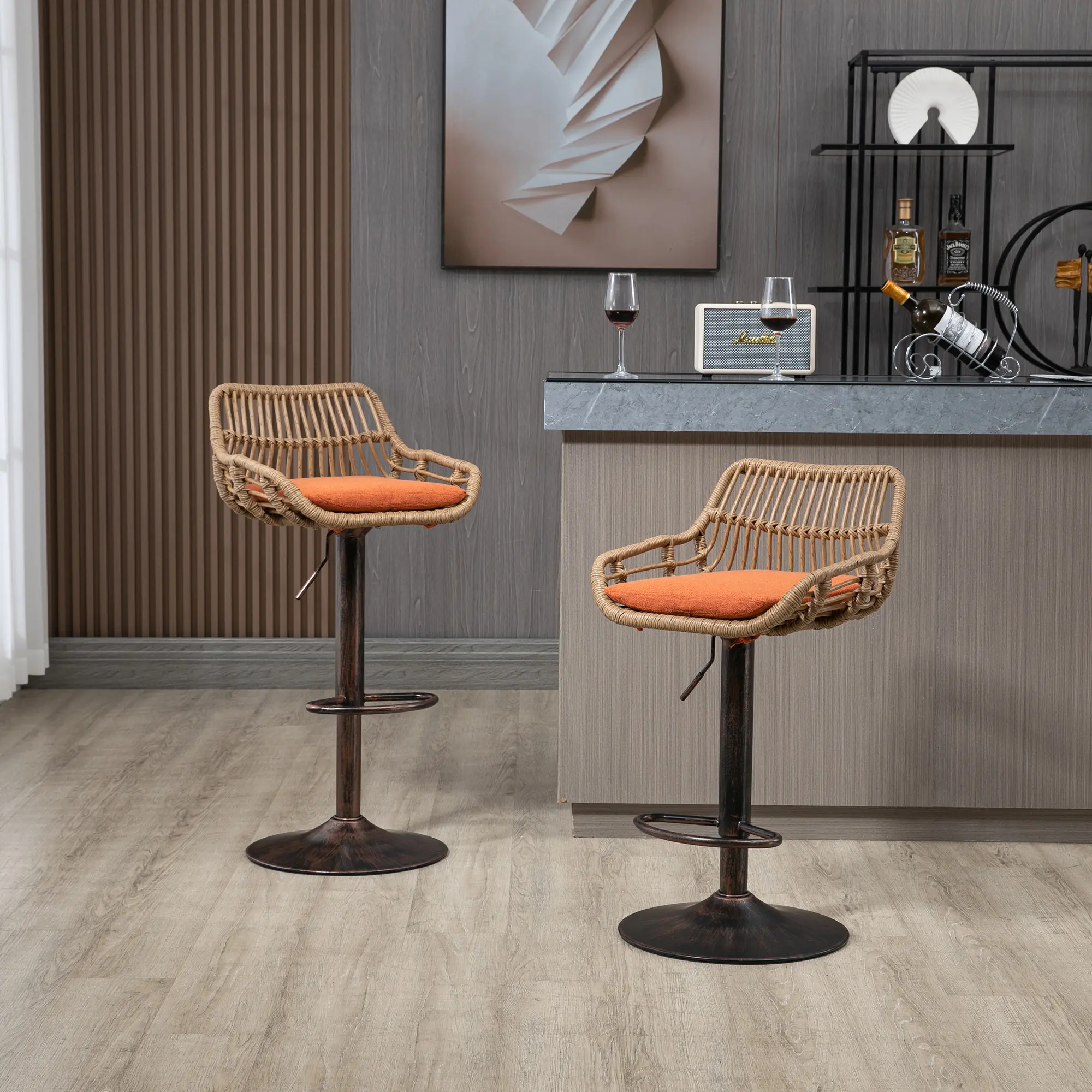 Dreamzon COOLMORE Modern Swivel Bar Stools (Set of 2) - Adjustable Counter Height Furniture with Footrest, for Kitchen, Coffee Shop, 250 lb Capacity, 29.53lbs Swivel Chairs (Orange)