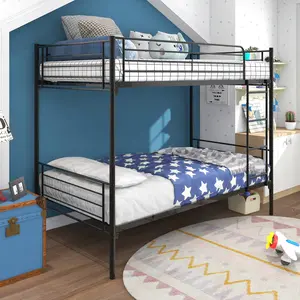 Twin Over Twin Bunk Bed Frame with Ladder and Full-Length Guardrail, Metal Frame Bunk Bed, No Box Spring Needed (Black)