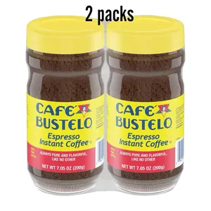 Bustelo Cafe Pack of Instant Coffee - Bold and Rich Espresso Flavor, 100% Arabica Beans, 7.05 oz Jar (1) Coffee Powder Spoon, 2 Packs - Beverage coffee lover Dark Roast