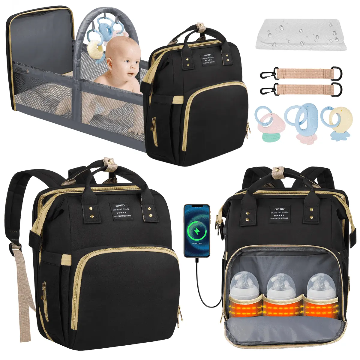 Multifunctional Baby Diaper Backpack with Portable Crib & Changing Station – Waterproof Travel Nappy Bag for Parents
