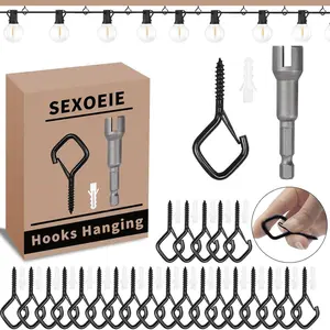 35 Safety Screw Eye Hooks for Hanging Heavy Objects, Durable Resistant to Rust Metal Ceiling Hooks for Plants Cups Wind Chimes Bird Feeder Outdoor String Lights, 2.36 Inch