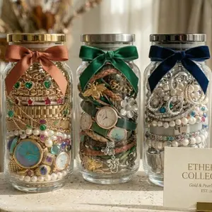 Costume Jewelry Jar Collection - Assorted Stainless Steel Necklaces, Rings, Earrings, Bracelets & Beads - Ideal Gift for Jewelry