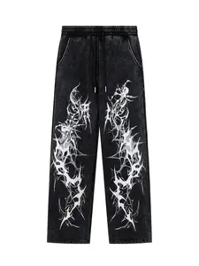 Men's Vintage Washed Tie-Dye Spider Pants, Casual Fashion Straight Leg Joggers, Trendy American Style Sportswear for Men
