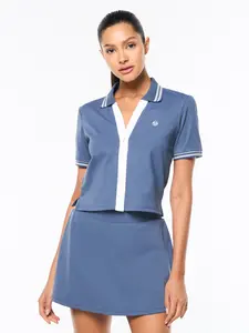 Idalia Cropped Polo- Blue Indigo