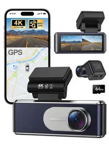 4K Dash Cam Front and Rear, Integrated 5.8G WiFi GPS, 64GB Card Included, 3.2" IPS Screen Car Camera, Super Night Vision, ADAS Voice Alerts, 24H Parking Mode, G-Sensor, Loop Recording