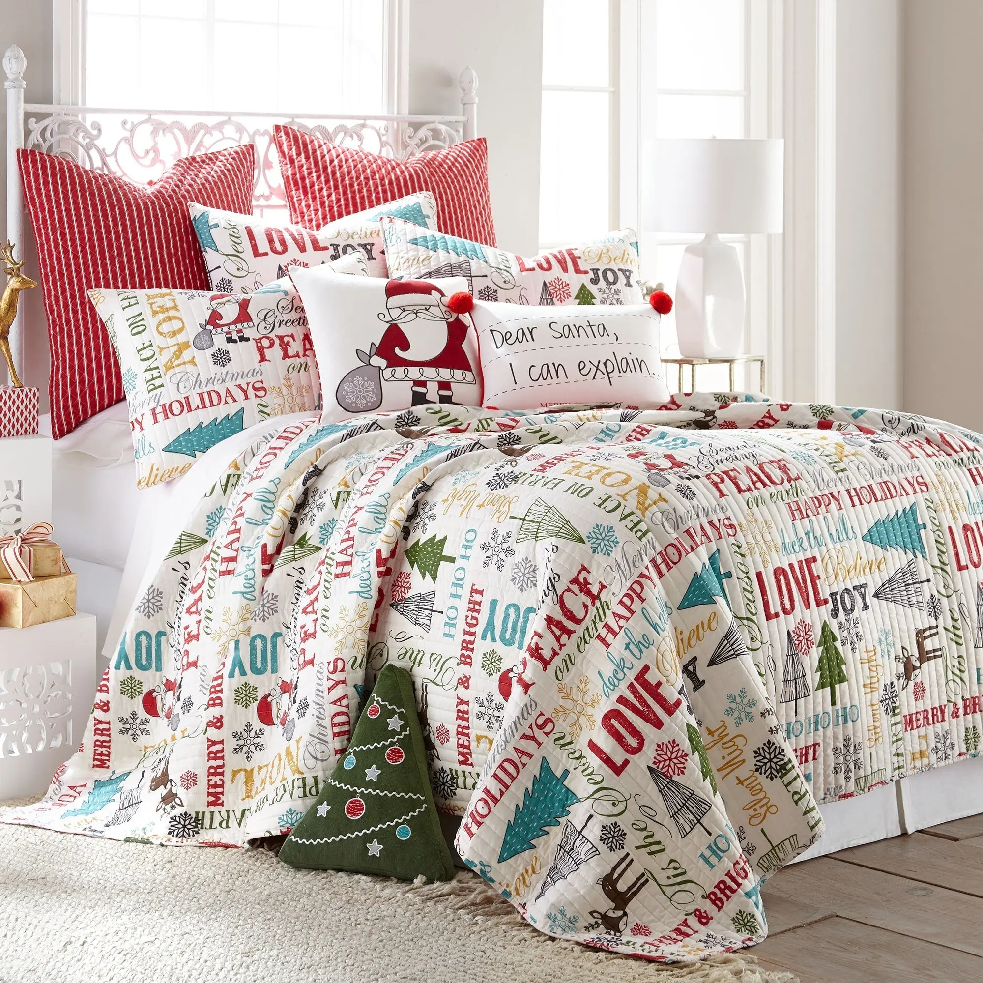 Santa Claus Lane Printed Queen Bedding Set - Quilt Set Bedding Collection, Printed Bedding Set