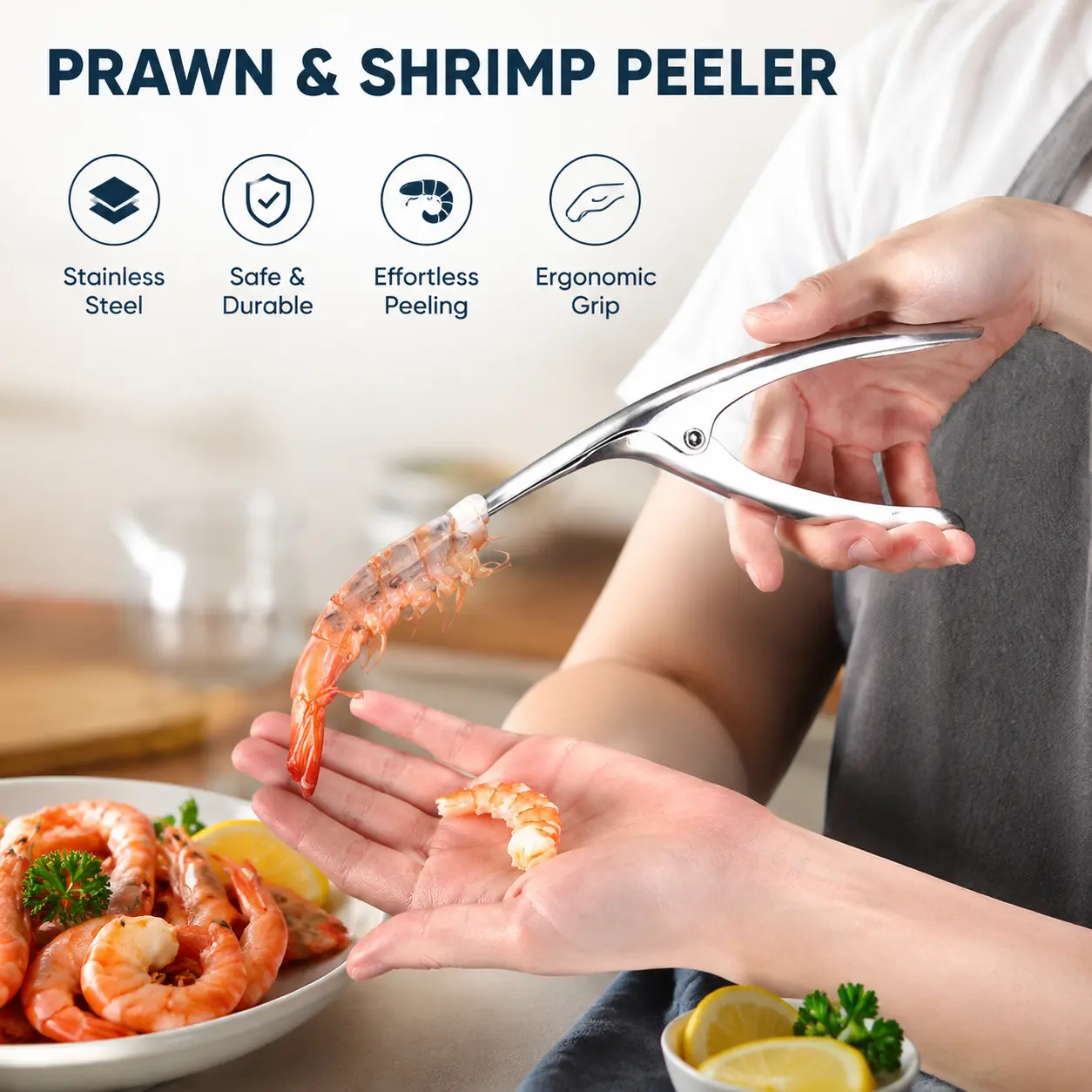 Stainless Steel Shrimp Peeler Utensil - 1-Piece Solid Metal Seafood Shell Remover, Effortless Peel Tool for Home Kitchen Seafood Processing