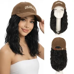 SEGOHAIR Brown Hat Wigs Baseball Cap with Heat Resistant Synthetic Short Wave Curly Hair Extensions 8 Inch Bob Hair With Hair Extensions for Women Throw and Go Wigthrow and Go Wig