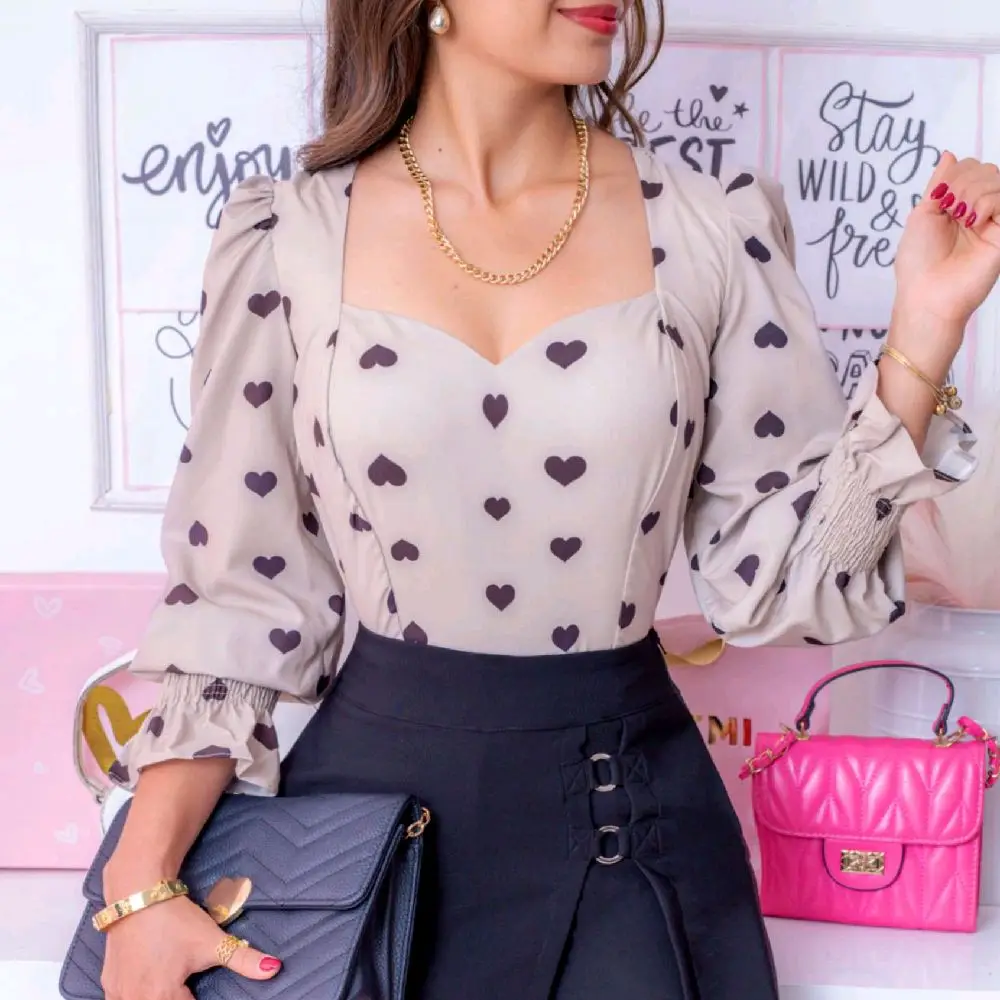 Black Hearts Long Sleeve Colombian Daisy Blouse for Women