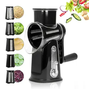 Rotary Cheese Grater with Hand Crank Durable Sturdy Shredder with Suction Base Stainless Steel Blades for Easy Cleaning & Vegetable Slicer