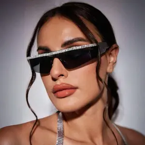 Men And Women'S New Model of Frameless Diamond-Studded Glasses with One-Piece Lens Design Suitable for Fashion Shows, Parties, And Dance Accessories