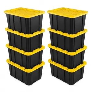 Sterilite 27 Gallon Industrial Stackable Storage Tote Lidded Containers, 8 Pack