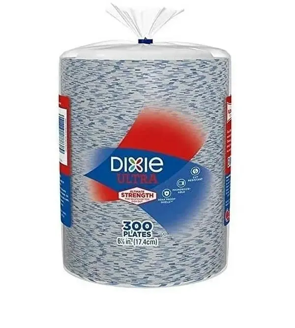 Dixie Durable Paper Plates Pack, 6.875in, 300-Count Bulk Pack, Food-Safe Disposable Tableware for Home & Parties, Fits Most Dinnerware, Paper Plate