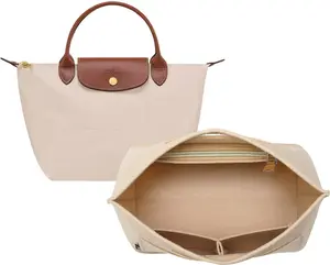 【NewYear2026】Purse Organizer Insert for Longchamp Le Pliage, Premium Felt Long Champ Bag Handbag Women, Tote Organizer Insert with 9 Compartments (Small, Beige)