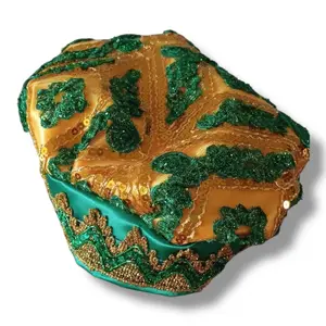 Gorro de Orula Hat for Santeria – Handmade Yellow and Green Beaded Cap