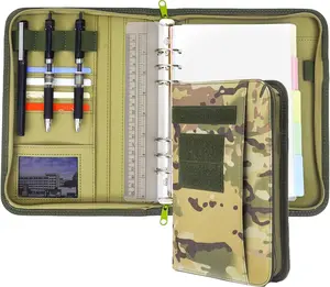 Zippered Padfolio Ring Binder, Tactical Notebook Cover Portfolio Organizer for A5 Folder, Small OCP 6 Ring Binder Planner for Men, Multi