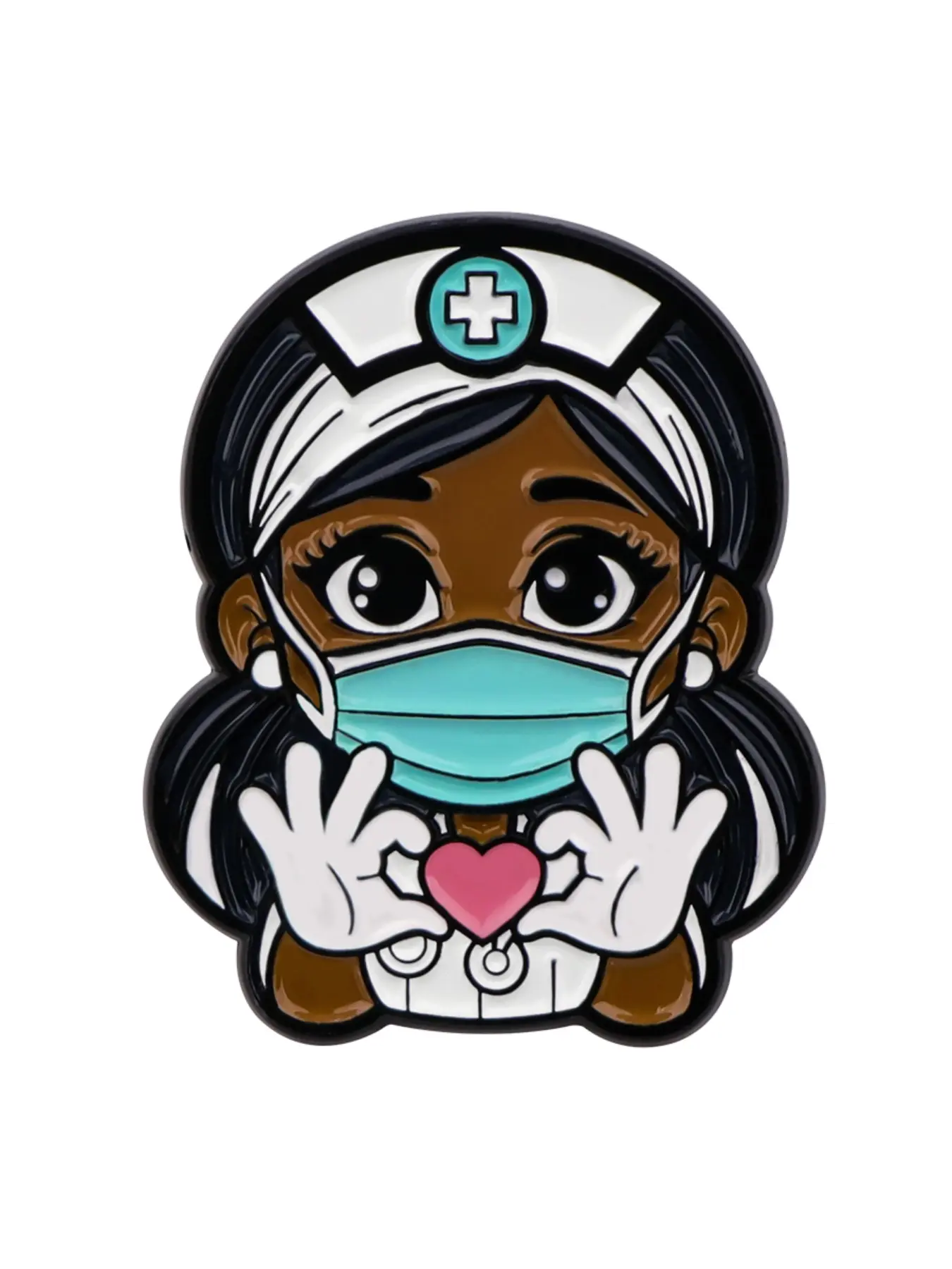 Doctor Nurse Enamel Brooch, Heart Gesture Pin, Collar Decoration Clip, Backpack Badge, Clothing Accessory, Women Medical Student Jewelry, Black Girl, Fashion Accessory, Enamel Lapel Pins