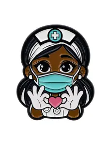 Doctor Nurse Enamel Brooch, Heart Gesture Pin, Collar Decoration, Backpack Badge, Clothing Accessory, Women Medical Student Jewelry, Black Girl