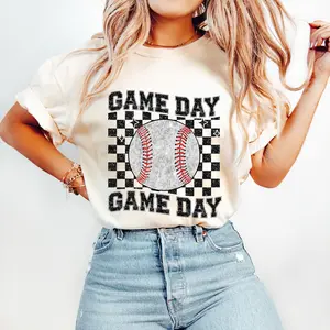 Sparkly Baseball T-shirt, Print Game Day T-shirt, Baseball Team T-shirt, Baseball Mom T-shirt, Faux Sequin, Gift For Mom