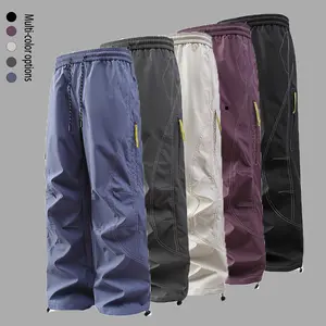 1-pack women’s loose straight functional cargo pants — outdoor waterproof softshell pants; trendy drawstring cuffs, wide-leg casual long pants