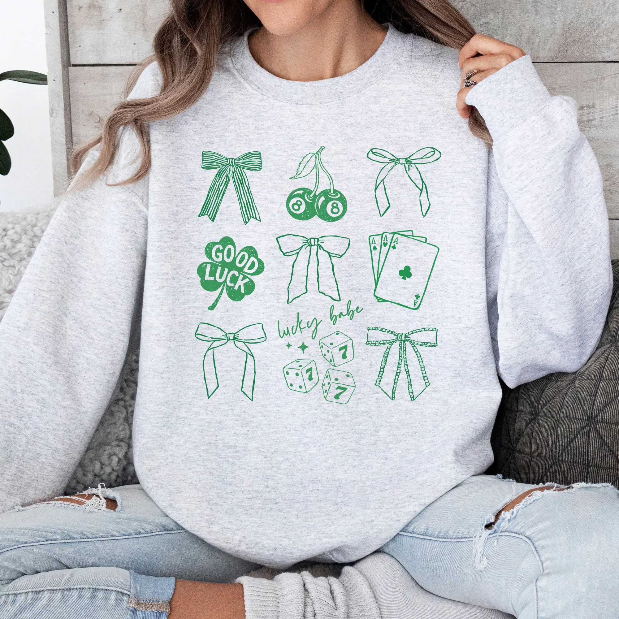 Good Luck Coquette Graphic T-Shirt - Relaxed Fit Soft Print Tee and Sweatshirt, Casual Wear