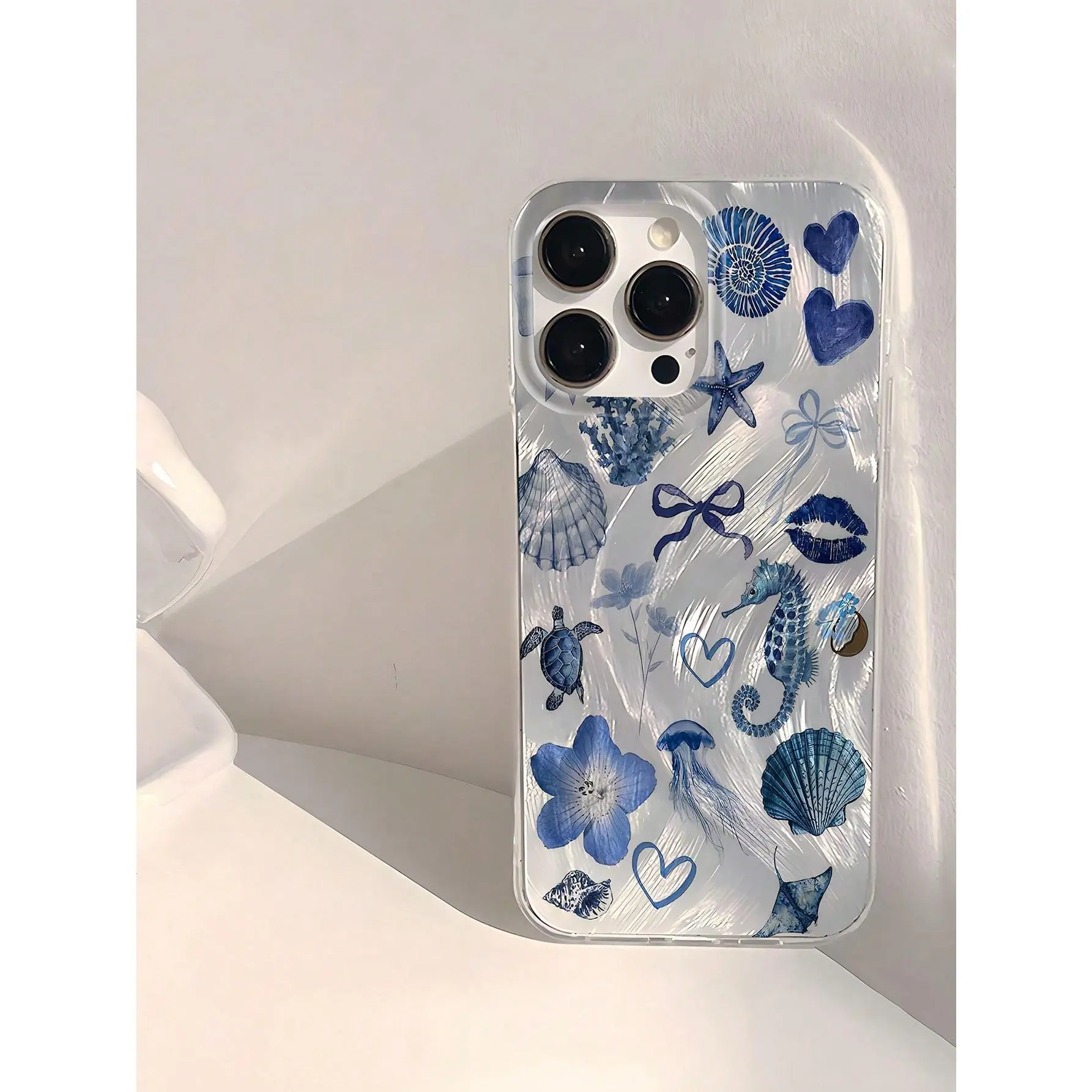 A blue seashell and turtle patchwork design, soft and smooth phone case, shockproof and drop-resistant, compatible with iPhone 17/16/15/14/13/12/11/X/XS/XSMAX. A perfect holiday gift for friends, family, or yourself., Cover, Accessories, Smartphone, Cellp