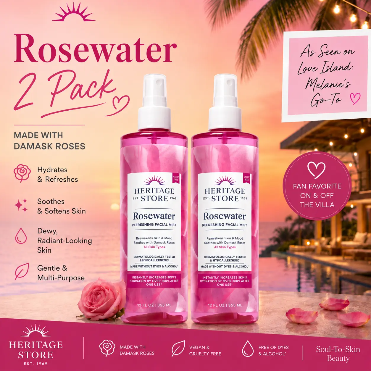 Heritage Rosewater Mist 2-Pack — Daily Skincare Refresh Routine — 60-Day Supply