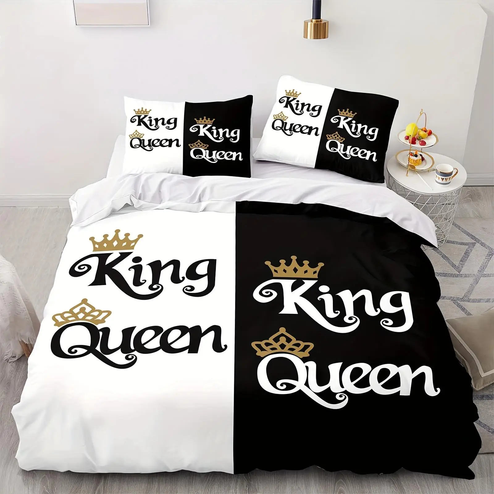 1 Set Multi-size Color Block & Letter Pattern Couple Duvet Cover & Pillowcase Set, Modern Bedding Set Without Filler, Suitable for Home Bedroom