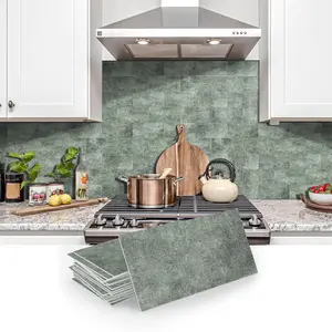 16/32/64PCS SJM 3D Vintage Dark Green Stone Tile Stickers Self-Adhesive PE Foam Waterproof Kitchen Bathroom Decor
