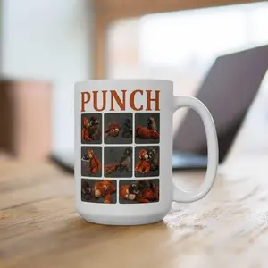 [Sale Up To 50%] Punch Monkey Photo Collage Mug, Viral Baby Macaque Coffee Cup, Emotional Support Orangutan Gift, Cute Animal Meme Merch for Animal Love, 11oz & 15oz ceramic mug