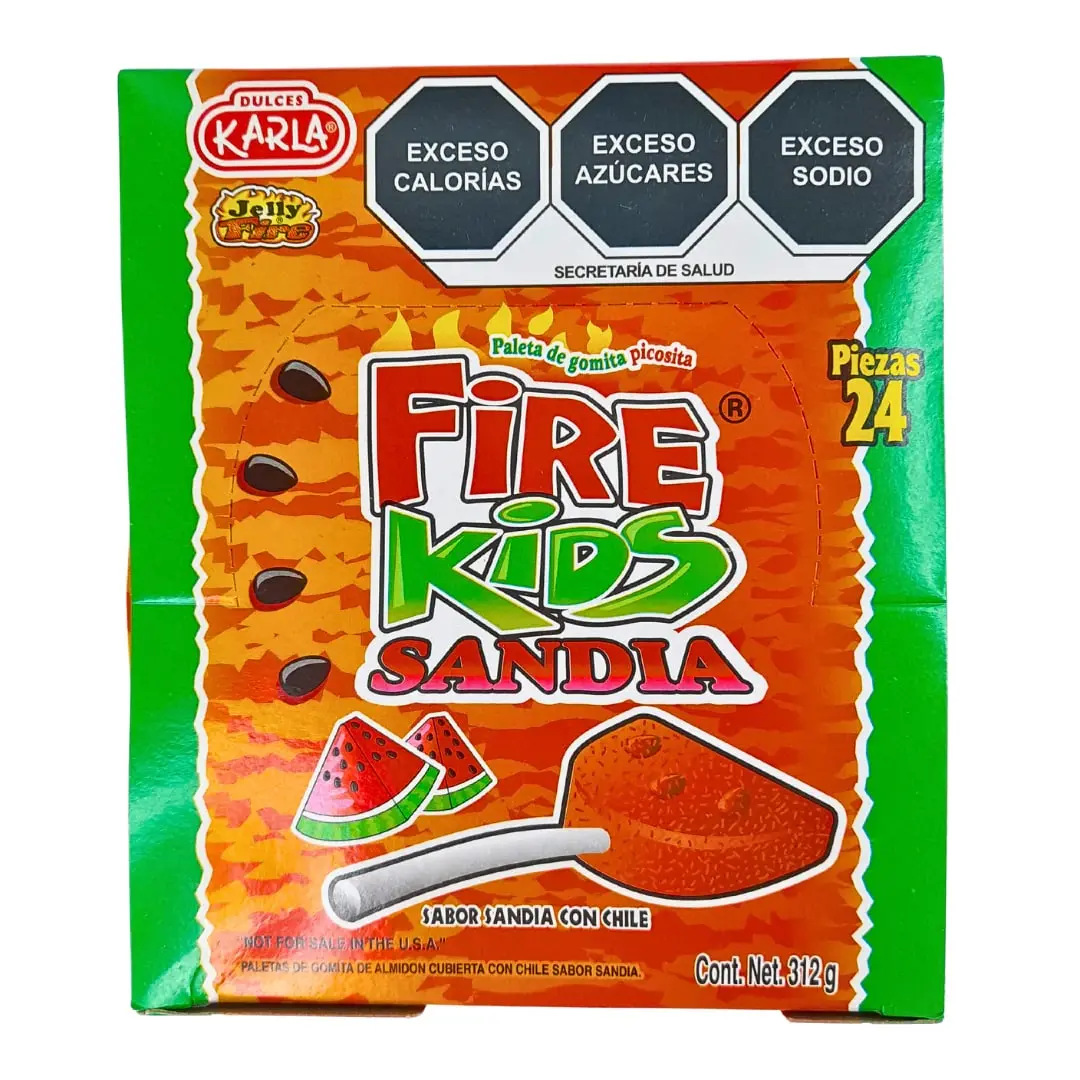 Fire Kids Sandia - Chili Gummy Watermelon Lollipops Mexican Candy By Dulces Karla 24 Pieces