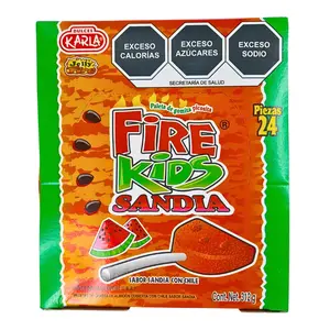 Fire Kids Sandia - Chili Gummy Watermelon Lollipops Mexican Candy By Dulces Karla 24 Pieces