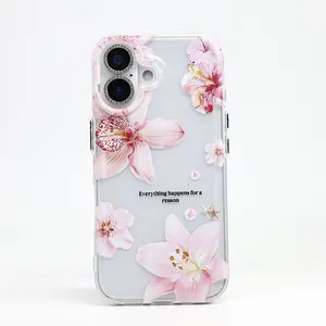 Chic Lily Charm TPU Pattern Phone Case for iPhone 17 16 15 14 Pro Max 13 12 Air Anti-Yellowing Shockproof Protection Lightweight Transparent Soft Cover Cellphone Protective.