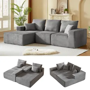 X2026 Newest Boneless Couch Modular Sectional Sofa with Chaise, Modern L Shaped Cloud Couch with Deep Seat, Sectional Couches for Living Room, Bedroom, Office, No Assembly Required Gray