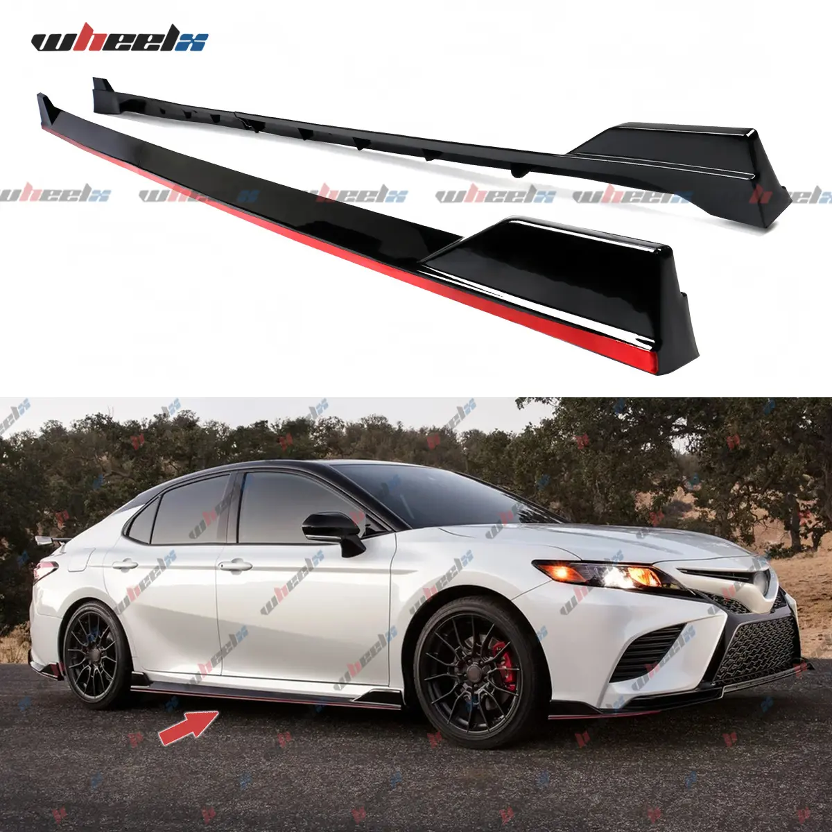 2018-2024 Toyota Camry SE/XSE/SE Nightshade/Hybrid SE/Hybrid XSE| 4-Piece TRD-Style Side Skirt Extensions/Splitters Red Accessories, Body Kit Accessories