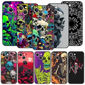 Skeleton Skull Unique Artistic Painting Phone Cases For iPhone 17 16 15 14 13 12 11 Promax Pro Air Plus Shockproof Soft TPU Shell Fundas Cover