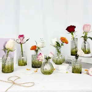 8 Glass Bud Vases, Clear, Vintage Style, Lightweight, Embossed Patterns - Mini Flower Vases For Home Decor, Wedding, Table Centerpieces, Gifts