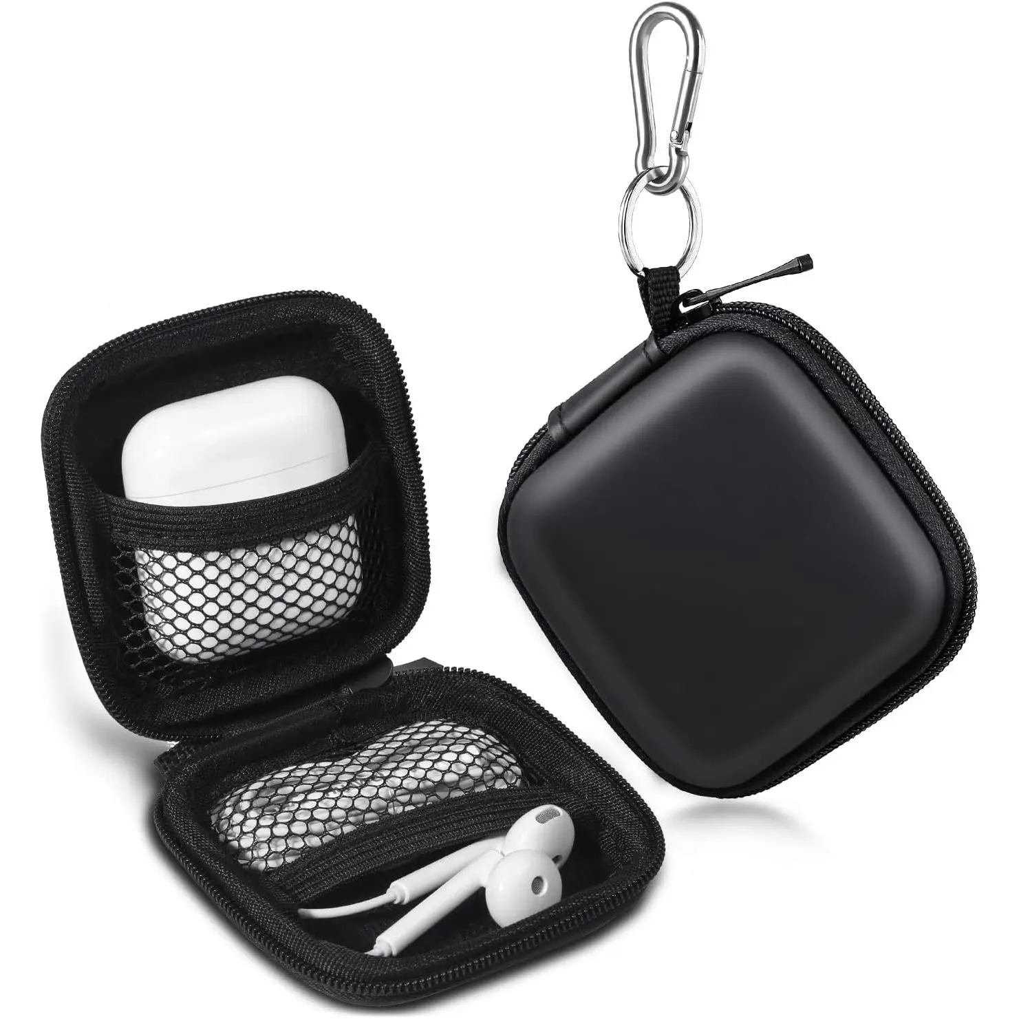 P-PHP02   Earbud Case,  Earphone Case Headphone EVA Earbud Holder with Stainless Steel Carabiner Cell Phone Accessories Organizer Mini Earbud Pouch for Wireless Earbuds, Bluetooth Headset, SD Memory Card